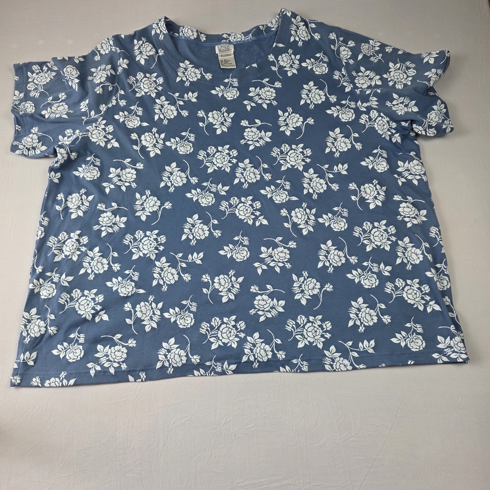 Only Necessities Blue Tee with White Floral Print